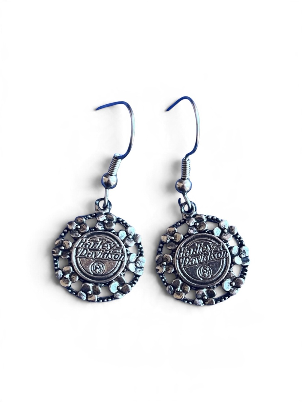 Harley-Davidson Silver Floral Medallion Drop Earrings